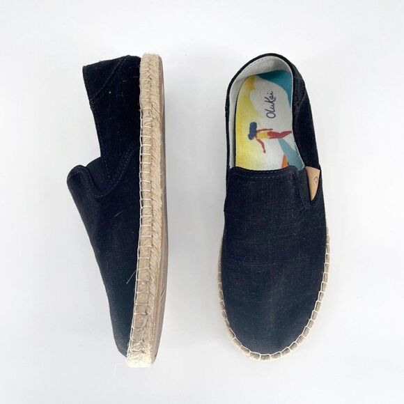 Olukai kaula Pa‘a Kapa Linen Espadrilles Collapsible Heel Black Women’s 7.5 - Picture 4 of 8